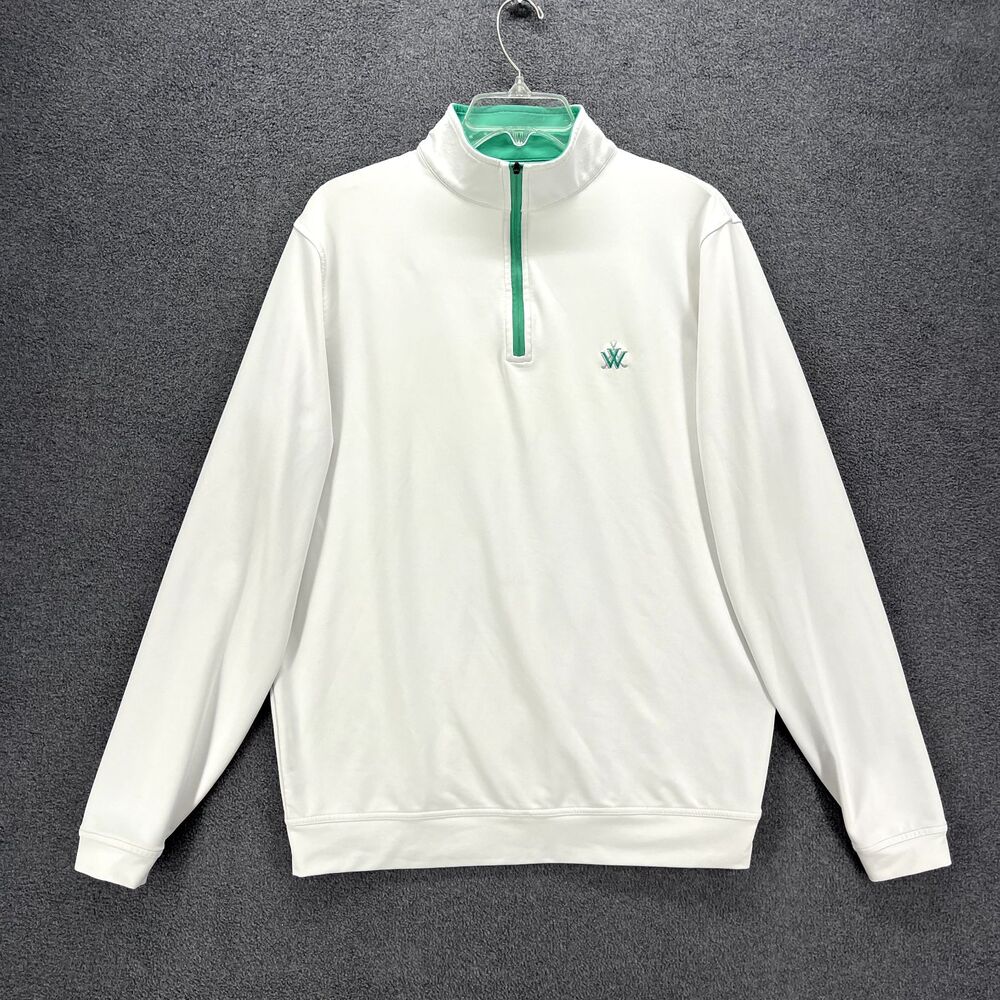 Peter Millar Polo Mens Medium White 1/4 Zip Pullover Wicking Shirt Willoughby GC